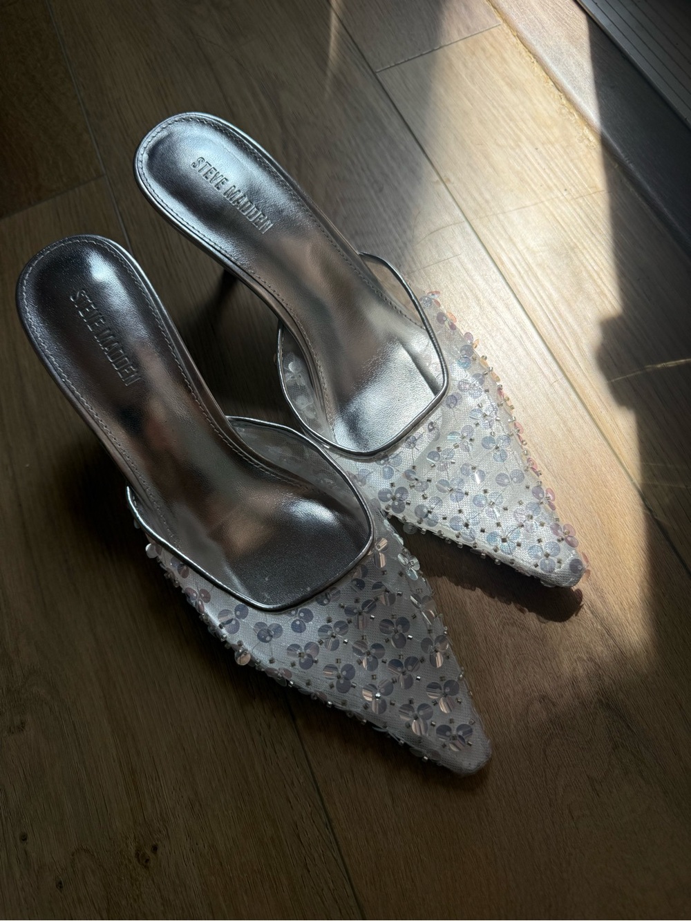 Steve Madden Women's Alexi Sequin Mule Heels - Silver - Size 9